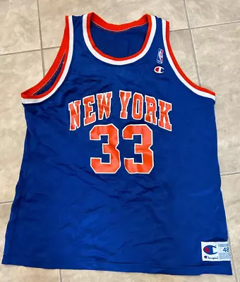 Vintage Patrick Ewing 33 New York Knicks Champion Blue W/ Orange Jersey 48 XL • $57.95