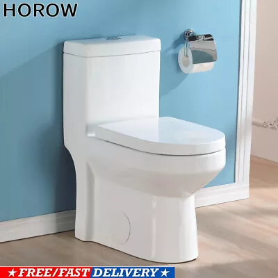 HOROW One Piece Toilet Bathroom Compact 0.8/1.28GPF Dual Flush W Soft Close Seat • $153.99