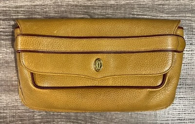 $75 • Buy Vintage Authentic CARTIER Must De Must Line Clutch Bag Leather Beige Bordeaux 