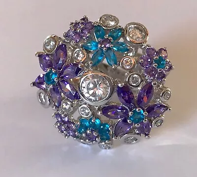Charles Winston Ring CZ Floral Sterling Silver Statement Ring Size 7  • $86.19