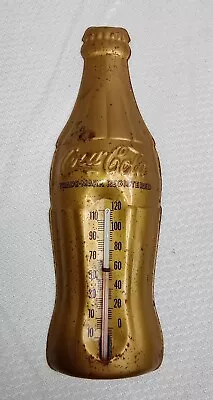 Vintage Coca Cola Bottle Thermometer Gold Metal Tin Coke 7  - USA Made • $29.95