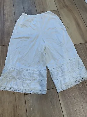 Vintage 80s ILLUSION White Nylon Split Half Slip Pettipants Small Pants Liner • $9.99