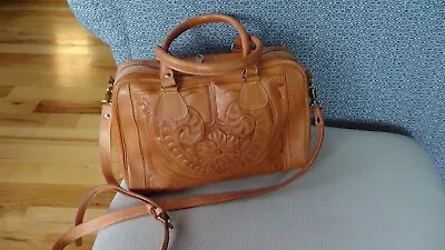 Vintage Leather Satchel Floral Embossed Cross Body Bag • $32