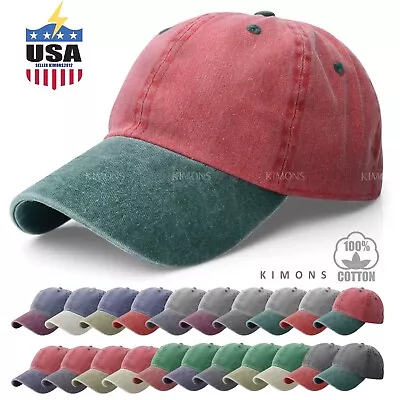 Pigment Dyed Baseball Ball Cap Washed 2Two Tone Cotton Vintage Hat Dad Summer • $8.45