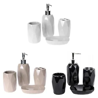 Ceramic Bathroom Accessories Set Soap Dispenser Dish Toothbrush Tumbler Mug 4PC • £16.99