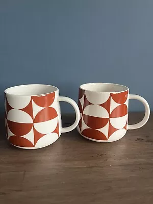 Habitat Set Of 2 Block Geo Mugs Porcelain Rust  And White • £7