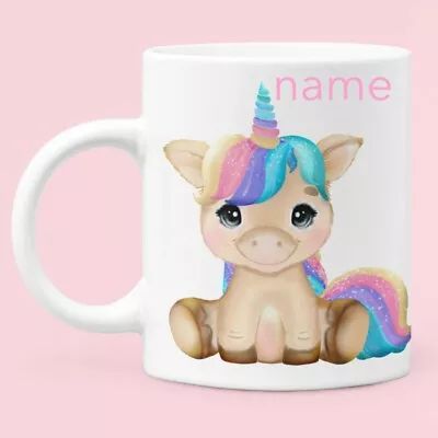 Personalised Rainbow Unicorn Mug Sparkly Childrens  Birthday Cup Easter Gift • £10