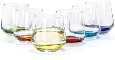 Set Of 6 Stemless 11.75 Oz Short Wine Drinking Glass Tumblers Multicolored • $32.84