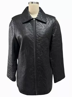 Ellen Tracy Textured Leather Full Zip Black Jacket Size 8 • $58