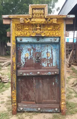 Vintage Carved Indian Door Antique Indian Door Teak Wood Door Iron And Wooden • $6700