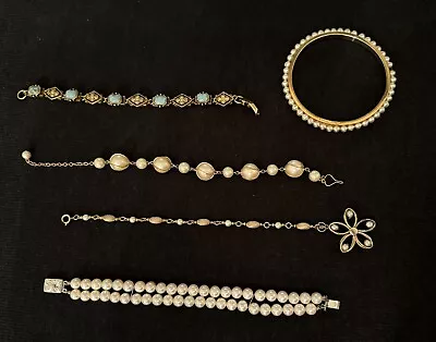 Vintage Lot Of 5 Bracelets Pearl Plus Turquoise Includes Bijoux Cascio Bangle • $0.99