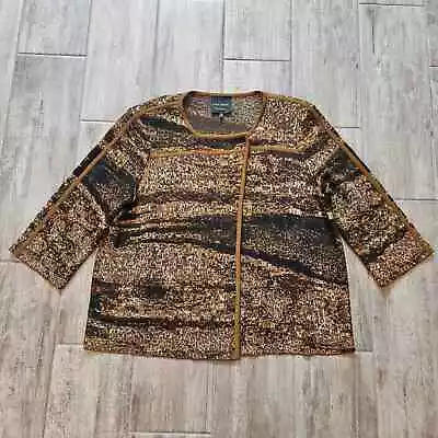 Ming Wang Sapphire Jacket Womens Size XL Button Cardigan 3/4 Sleeve Brown Bronze • $43.34