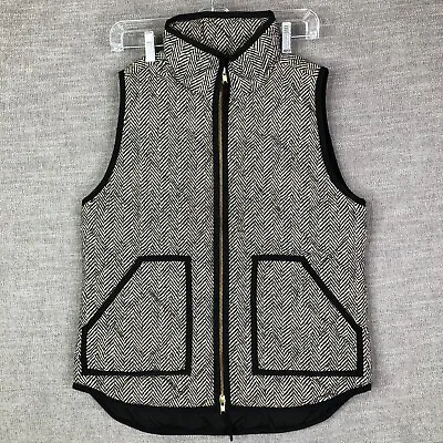 J Crew Vest Jacket Womens S Black Herringbone Print Full Zip Down Fill Pockets • $12.99
