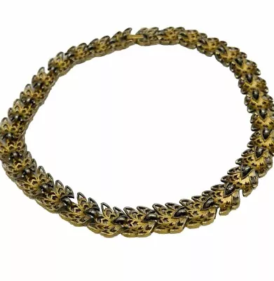 Monet Gold Tone Leaf Link Necklace Choker 15 Inch  Detailed Layered • $24.99