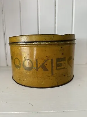 $39.99 • Buy Vintage Round COOKIES Tin Metal Box Container Original Yellow