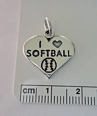 Sterling Silver 18x18mm I Love Softball & Ball In A Heart Charm • $22.79