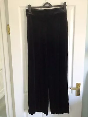 M&S Black Velvet Trousers Size 18 Reg. Wide Leg High Rise Pull On Pockets BNWT • $16.17