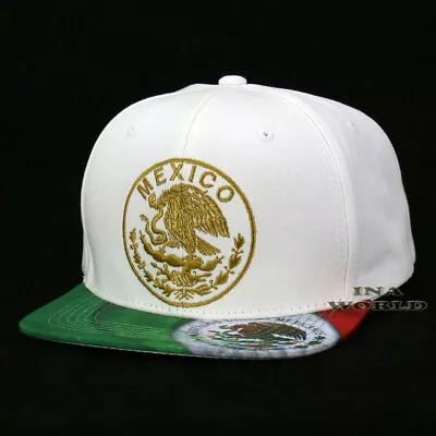 MEXICAN MEXICO Hat Federal Logo Eagle Flag Flat Bill Snapback Baseball Cap-White • $15.85