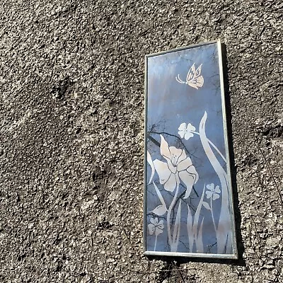 Vintage Marsel MCM Smoked Etched Wall Mirror Floral Butterfly 11.25”x28.25” • $34.99