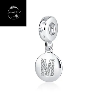 Genuine Sterling Silver 925 Alphabet Initial Letter M Pendant Dangle Charm CZ • £21.99