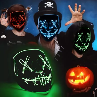 Neon Stitches LED Mask Wire Light Up Costume Purge Party Halloween Masks AU • $10.89