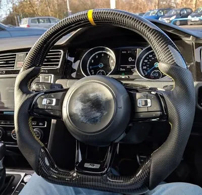 Carbon Fiber Flat Customized Steering Wheel For VW Golf MK7 GTI R Line Scirocco • $512