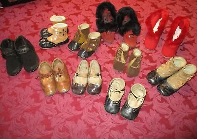 Lot  10 Pairs Antique Victorian Button Baby Childs Shoes Slippers Boots Golashes • $86