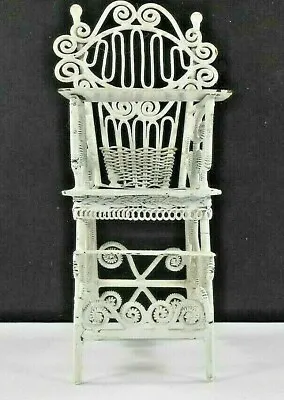 Vintage Metal White Wicker Doll Furniture High Chair 1:12  • $14.99