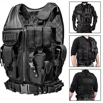 US Tactical Vest Military Combat With Pistol Gun Holster Pouch Adjustable Belt • $29.99