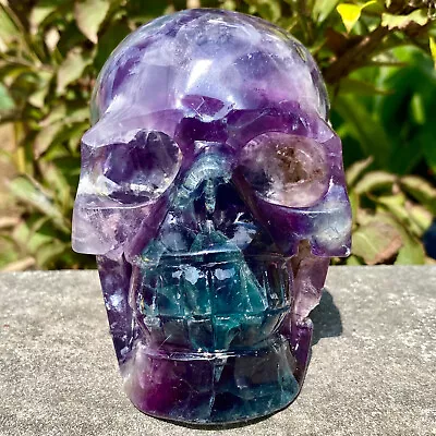 2.75LB Natural Fluorite Skull Quartz Manual Sculpture Crystal Skull Healing-AW • $0.99