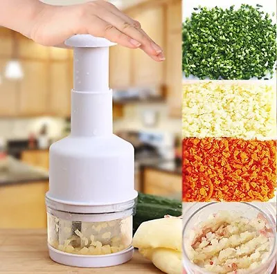 Pressing Vegetable Garlic Onion Food Chopper Cutter Slicer Peeler Dicer White  • $11.99