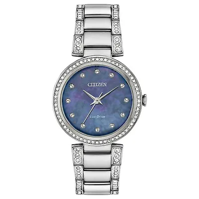 Citizen Eco-Drive Silhouette Women's Crystal Accent Watch 28MM EM0840-59N • $115.99