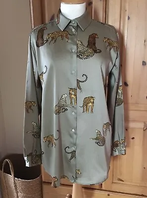 Zara Blouse Shirt Size M Good Leopard Print Silky Top Button Front Evening Glam • £9.80