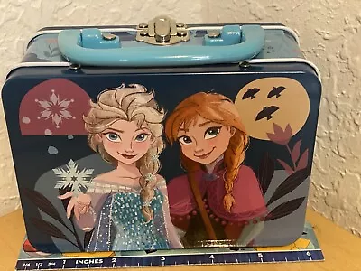 Frozen Snack Lunch Mini BoxContainer Elsa & Anna Metal Tin Colorful Girls Disney • $12.50