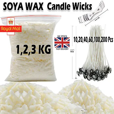 1-3KG Soy Soya Wax Flakes Natural Candle Making Wax Clean Burning White Wicks UK • £3.20