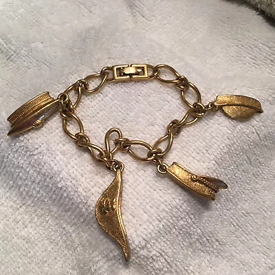 Beautiful Monet Vintage Gold Tone Charm Bracelet With Hat Charms • $25.50