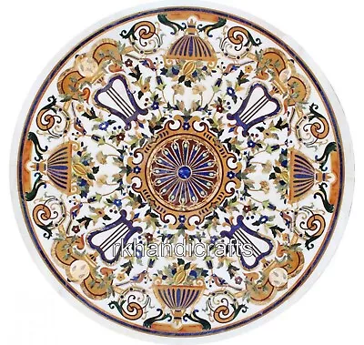 60 Inches Round White Marble Dining Table Top Marquetry Art Office Center Table • $6851.25