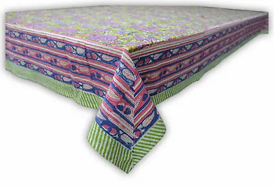 £38.40 • Buy Indian Hand Block Print Tablecloth Kitchen Linen 100%Cotton Floral 150*220 Cm