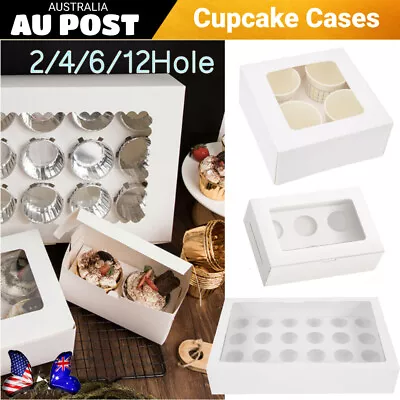 Cupcake Box Cases 1 Hole 2 Hole 4 Hole 6 Hole 12 Hole 24 Hole Window Face Gifts • $10.89