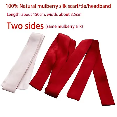 2 Sides Natural Mulberry Silk Scarf Hair Tie 150X3.5CM Headband Bag Handle Cover • $16.99