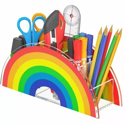 $29.70 • Buy Rainbow Pen Holder Acrylic Kids Desk Organizer 5 Compartments Cute Desktop