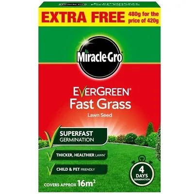 Miracle Gro Evergreen Fast Grass Thick Lawn Seed Fast Germination 16m2 480g • £9.40
