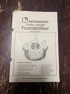 HanksCraft Cool Vapor Humidifier No.240 Manual & Cleaning Brush Only • $30