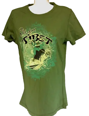 Womens Juniors David & Goliath Ski Fun Tibet Green Black Novelty Tee T-Shirt  • £11.56