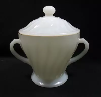 Anchor Hocking Swirl Milk Glass Sugar Bowl With Lid • $6.95