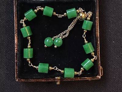 Vintage Style Natural Jade 18K Gold Plated Handmade Bracelet • £13.99