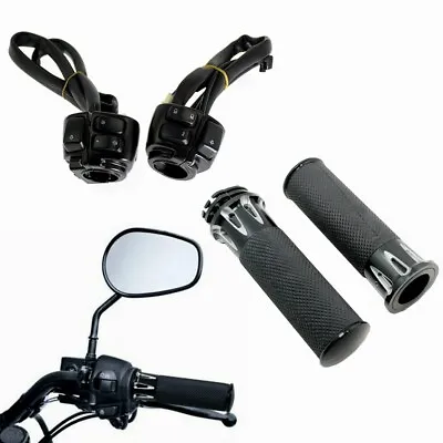 Black Motorcycle 1  Handlebar Hand Grips +Switch Controls Housing Fit For Harley • $56.04