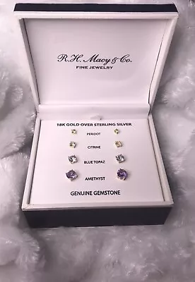 RH Macy & Co Fine Jewelry 18k Gold Over Sterling Silver Genuine Gemstone Earring • $50