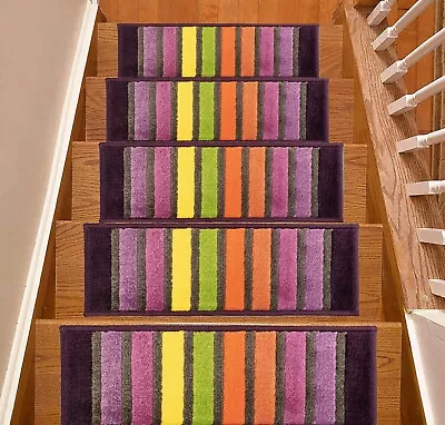 Custom Size Euro Collection Rainbow Washable Non Slip Stair Treads Set Of 13 • $90.99