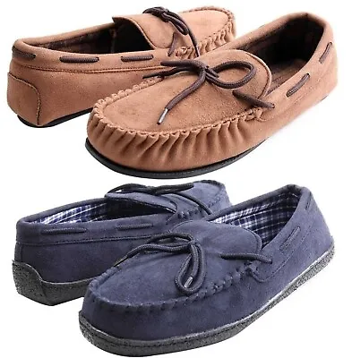 Mens Moccasin Slippers Memory Foam Indoor/Outdoor Suede House Shoes Size • $12.88